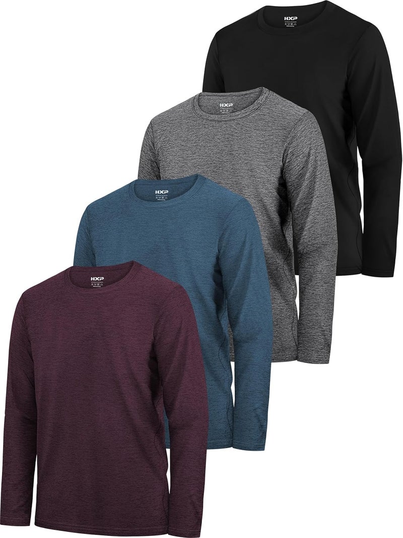 HXP 4 Pack Boys Long Sleeve Shirts Dry Fit Athletic T Shirts Boys' Activewear Quick-Dry Clothes Tees for Youth Teens - Image 1